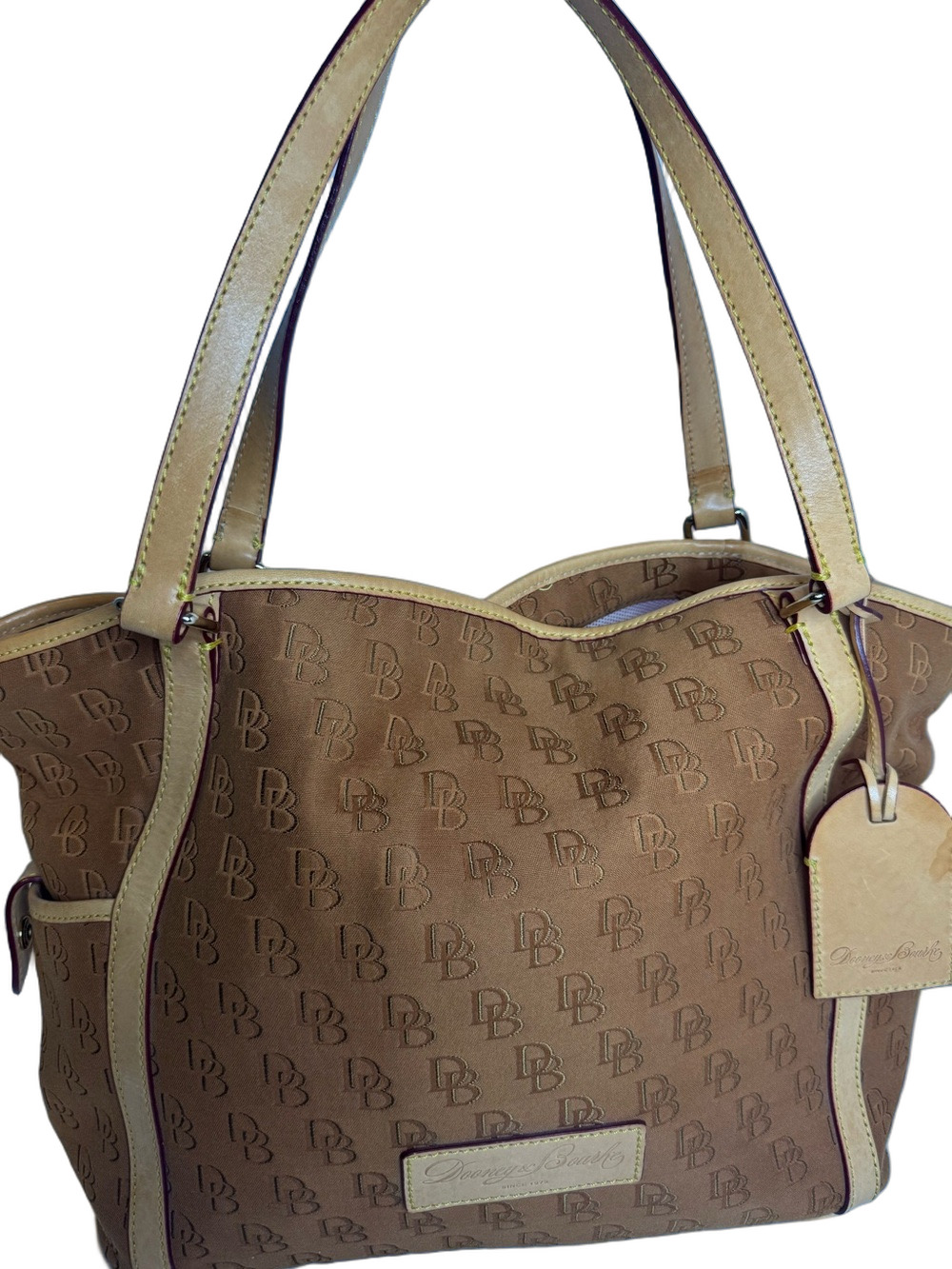#444 Dooney & Bourke Vintage DB Logo East West Canvas & Leather Large Tote Bag
